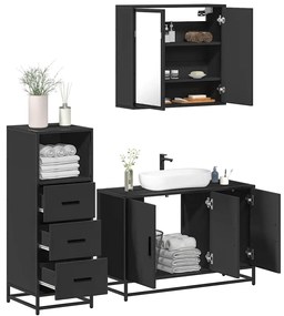 vidaXL 3 pcs conjunto móveis casa de banho derivados de madeira preto