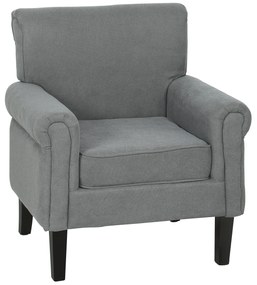HOMCOM Poltrona Estofada em Tecido Poltrona Relax com Apoio para os Braços Assento Amovível e Lavável Pés de Madeira 79x78x87 cm Cinza Escuro | Aosom Portugal