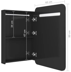 Armário espelhado casa de banho LED 60x11x80 cm preto brilhante