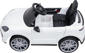 Carro elétrico para Crianças 2 a 5 anos 12V Porsche Cayenne, Rodas de espuma EVA, Controlo Remoto, assento Couro ecológico preto Branco