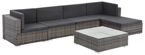 6 pcs conjunto lounge de jardim c/ almofadões vime PE cinzento