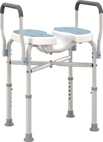 Cadeira de duche com braços 53 x 36 x 64-75 cm, assento em forma de U, altura ajustável, antiderrapante, azul claro