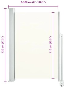 Toldo lateral retrátil para pátio 120x300 cm creme