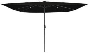 Parasol de Jardim Quadrado vidaXL com Luzes LED 295x245 cm Preto