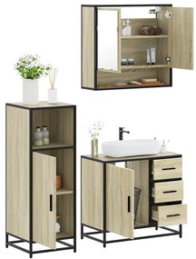 vidaXL 3 pcs conj. móveis casa banho derivados madeira carvalho sonoma
