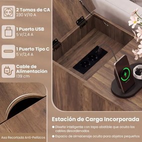 Conjunto de 2 mesas cabeçeira, mesas apoio 35 x 60 x 62 cm com estação de carregamento e armazenamento, gaveta, estante ajustável e bandeja removível,
