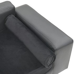 Sofá para cães 81x43x31 cm pelúcia e couro artificial cinzento