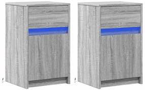 Mesas cabeceira c/ LEDs 2 pcs derivados madeira cinza sonoma