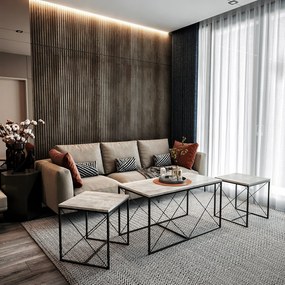 Conjunto de Mesas de Centro Defne – Cinzento Claro e Preto – 100x52x50