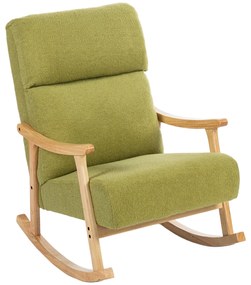 Cadeira Baloiço Moderna em Borrego com Apoio para os Braços de Madeira de Faia Poltrona de Amamentação 65x90x98 cm Verde claro