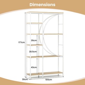 Estante de 6 níveis 100 x 30 x 177 cm com prateleiras de armazenamento abertas Branco e natural