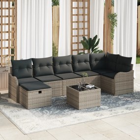 Conjunto de Sofás de Jardim de 8 Peças com Almofadas Cinzento Rattan P