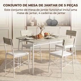 Conjunto de Jantar 5 Peças Mesa de Cozinha Retangular com 4 Cadeiras Acolchoadas 106x66x75 cm Carvalho