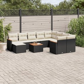 11 pcs conjunto sofás de jardim c/ almofadões vime PE preto