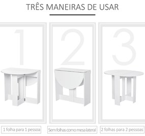 Mesa dobrável com 2 asas dobráveis ​​Mesa lateral de madeira 104x76x73,7 cm Branco