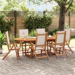 7 pcs conjunto de jantar para jardim acácia maciça e textilene