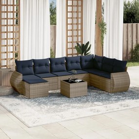 vidaXL 9 pcs conjunto sofás p/ jardim c/ almofadões vime PE cinzento