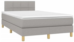 Cama box spring c/ colchão e LED 120x200 cm tecido cinza-claro