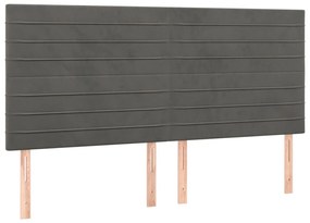 Cabeceira de cama c/ LED veludo 180x5x118/128 cm cinza-escuro