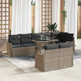 Conjunto de Sofá de Jardim vidaXL de 9 Peças com Almofadas Cinzento Rattan Poly