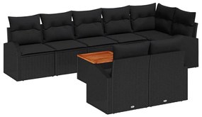 Conjunto de Sofá Jardim de 9 Peças com Almofadas Preto Polirattan Acác