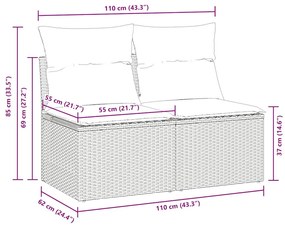 4 pcs conjunto sofás jardim c/ almofadões vime PE/acácia preto