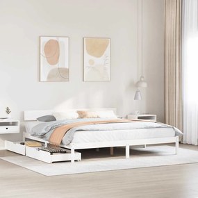 Cama sem colchão 200x200 cm madeira de pinho maciça branco