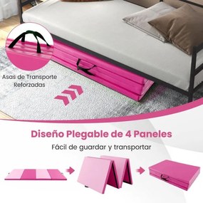 Tapete Ginástica e de exercícios  300 x 117 x 5 cm  dobrável de 4 painéis com alças de transporte e Fecho Rosa escuro