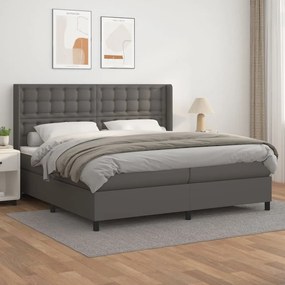 vidaXL Cama com molas/colchão 200x200 cm couro artificial cinzento
