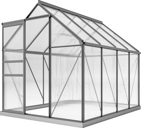 Estufa de jardim em policarbonato 1,9 x 2,53 x 1,99 m com 4,8 m², com fundações, claraboia ajustável e porta de correr transparente