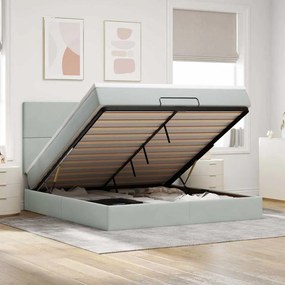 Estrutura cama otomana colchões 180x200cm veludo cinzento claro