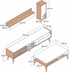 Conjunto de Mobiliário de Sala de Estar Valensiya – Nogueira, Branco,