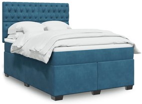 vidaXL Cama boxspring com colchão 140x190 cm veludo azul