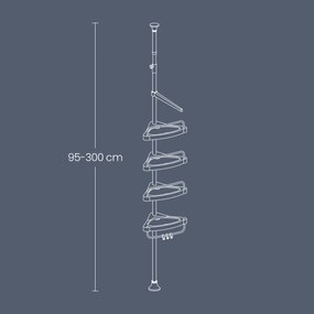 Prateleira de chuveiro ajustável em altura, prateleira de canto para casa de banho 95-300 cm prateado-preto