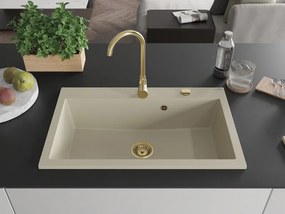 Mexen Elix lava-loiça de granito de 1 bacia 800 x 500 mm, bege, sifão dourado - 6527801005-69-G