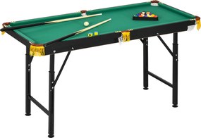 SPORTNOW Mesa de Bilhar Dobrável 140 cm com Altura Ajustável, 16 Bolas, 2 Tacos, 2 Giz, Triângulo e Escova, Verde | Aosom Portugal