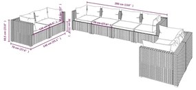 8 pcs conjunto lounge jardim c/ almofadões vime PE castanho