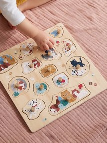 Puzzle com botões de animais em madeira FSC® caramelo