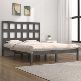 Estrutura de cama 140x200 cm madeira de pinho maciça cinzento