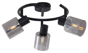 Candeeiro de Teto Moderno Preto com Vidro Fumê em Espiral 3 Luzes - Cilin