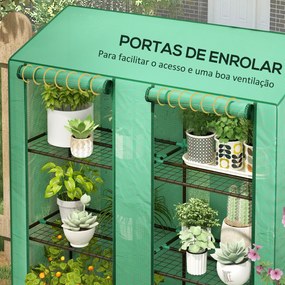 Estufa de Jardim de 3 Níveis Estufa de Terraço com Prateleiras para Cultivo de Plantas em Pátio 143x46x141/151 cm Verde