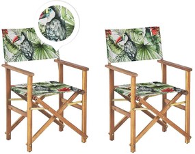 Conjunto de 2 cadeiras em madeira clara 2 lonas creme e padrão tucano CINE Beliani