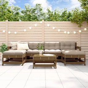 vidaXL 7pcs conj. lounge jardim+almofadões madeira maciça castanho-mel