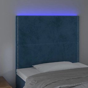 Cabeceira cama c/ luzes LED veludo 100x5x118/128cm azul-escuro