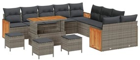 Conjunto de Sofás de Jardim vidaXL de 14 Peças com Almofadas Cinza Rat