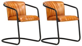 Cadeiras de jantar 2 pcs couro genuíno bronze