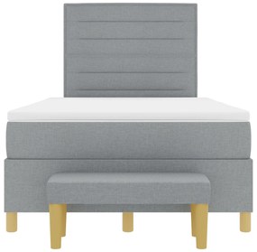 Cama Box Spring com Colchão e Banco Cinzento-claro 120x190 cm Tecido