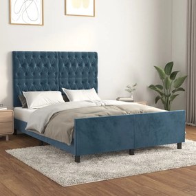 vidaXL Estrutura de cama sem colchão 140x200 cm veludo azul-escuro