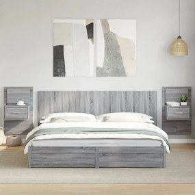 vidaXL Cabeceira cama c/ armários 200cm deriv. de madeira cinza sonoma
