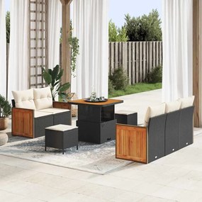 Conjunto de Sofá de Jardim vidaXL de 8 Peças com Almofadas Preto Vime
